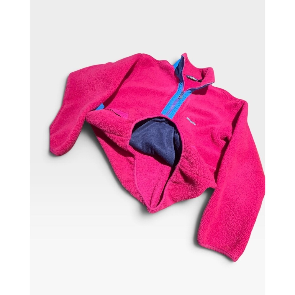 Vntg Patagonia Women's Pink/Blue Fleece Zip pullover Pockets Logo - Picture 2 of 7